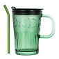 Кружка с трубочкой 400мл зеленая стекло