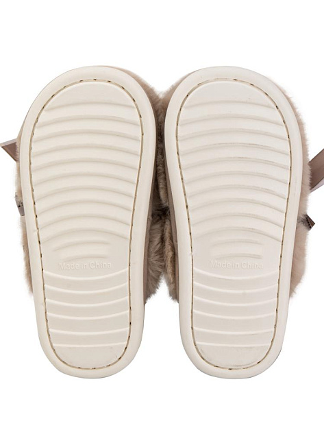 Тапочки домашние 36-37 женские меховые атласный бант бежевый полиэстер/ПВХ 000000000001228917