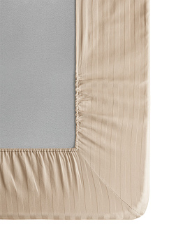 Проcтыня на резинке 180х200+25см DE'NASTIA бежевый страйп-сатин 1см хлопок 100% 000000000001212971