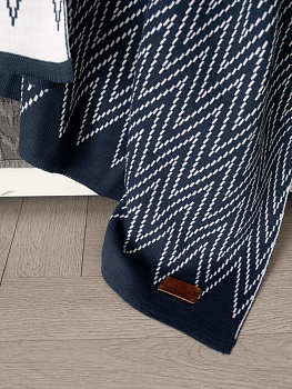 Плед двухсторонный 140x180см DE'NASTIA Зиг-заг синий/белый акрил 000000000001218622