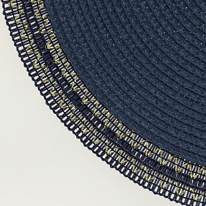 Салфетка сервировочная D36см DE'NASTIA синяя с золотистой строчкой по кругу 70% полипропилен 30% полиэстер 000000000001208012