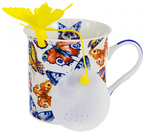 Кружка заварочная 300мл BALSFORD Бабочки силиконовое сито подарочная упаковка фарфор 000000000001197854