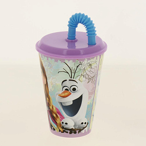 Стакан пластиковый 430мл с соломинкой и крышкой спортивный Холодное сердце Цветы Stor 265221/22830 000000000001193189