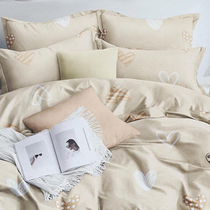 Комплект постельного белья 1,5-спальный ЛЮБОВЬ И ЖИЗНЬ Сердца простынь150х215см пододеяльник145х215см наволочки70х70см-2шт бежевый бязь хлопок 000000000001202001