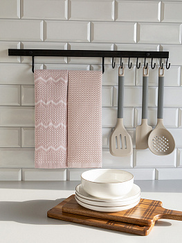 Набор полотенец кухонных 35x70см 2шт DE'NASTIA 270гр вафля зиг-заг/однотон розовый хлопок 000000000001228566