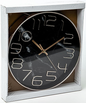 Часы настенные 30х30х4,1см GUTERWAHL чёрный мрамор тихий ход 152-33016 000000000001205675