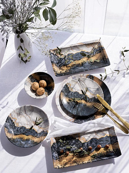 Блюдо сервировочное 29,5х14см LUCKY прямоугольное черный мрамор керамика 000000000001211995