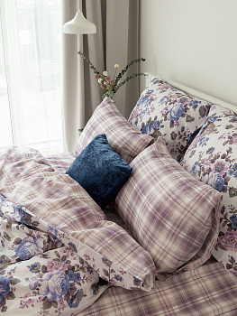 КомплектПостельногоБельяЕвроDE'NASTIA(пододеяльник200х220смПростыня230х260смНаволочки50x70см2шт/70х70см2шт)DreamПионыКлетка фиолетовыйбелыйЖатыйХлопок 000000000001227501