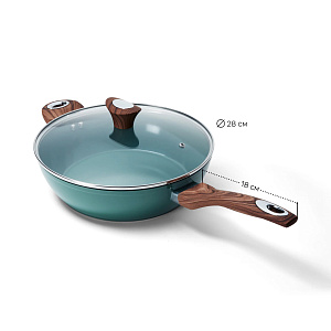 Сковорода с крышкой 28см PHANTOM CHEF глубокая ручки soft touch индукция green 000000000001221209