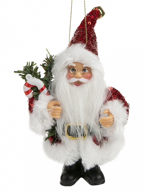 Новогодняя подвесная фигурка Дед Мороз в красной шубке из пластика и ткани 9x5x13см 81517 000000000001201762