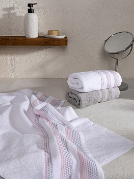 Полотенце махровое LUCKY Бордюр точки 450gsm 70x140 100% хлопок, белый/ розовый D100408 000000000001227651