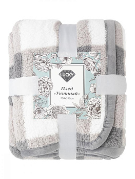 Плед 150x200см DE'NASTIA Уютный клетка серый полиэстер 000000000001216566