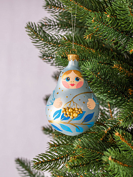 Декоративное украшение Матрешка 12см БИРЮСИНКА голубой стекло 000000000001207672