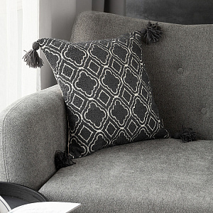 Наволочка декоративная 45х45см DE'NASTIA тафтинг барокко на молнии с кисточками графит полиэстер/хлопок/вискоза 000000000001226980