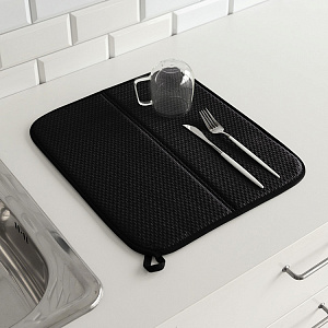 Коврик для сушки посуды 38x44см DE'NASTIA складной черный микрофибра полиэстер 000000000001222792