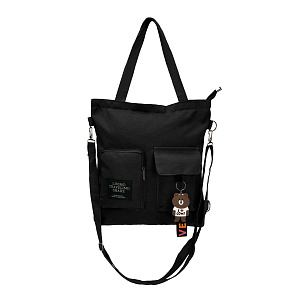 Сумка-шоппер с брелком (холст) 38х33х5см черный поликотон 000000000001221694