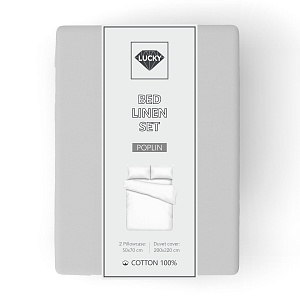 Комплект постельного белья Евро+ LUCKY (пододеяльник, наволочки 50х70см-2шт) светло-серый поплин хлопок 100% 000000000001213704