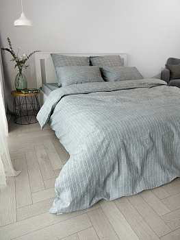 Комплект постельного бельяЕвроDE'NASTIA(пододеяльник200х220см простыня230х260см наволочки50x70см-2шт/70х70см-2шт)ИдиллияПолоска/КлеткаСерыйЖатыйХлопок 000000000001227513