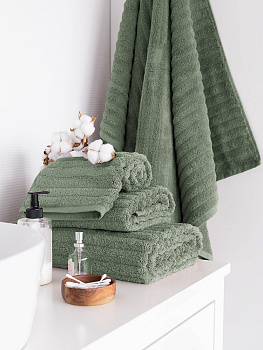 Полотенце махровое 70x130см DE'NASTIA Узкая Волна 500гр зеленый хлопок 000000000001220914