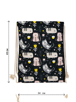 Сумка мешок 34х43см до 10кг котики с цветами полиэстер 000000000001227597