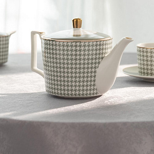 Чайник заварочный 1,1л DE'NASTIA Гусиная лапка белый/мятный фарфор 000000000001221003