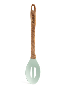 Ложка с прорезями 33x6,2x1,6см DE'NASTIA деревянная ручка мятный силикон 000000000001213957