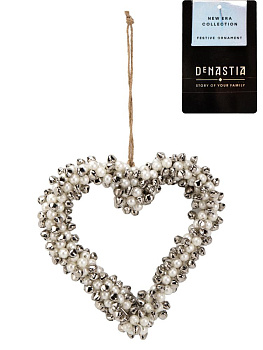 Декоративное украшение 15см DE'NASTIA Сердце серый бисер/металл 000000000001229683