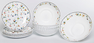 Набор столовой посуды 13 предметов OLAFF ЗИРАНА (десертная тарелка 19см-6шт, салатник 650мл 17,5см - 6шт, салатник 950мл 20см) опал 000000000001212780