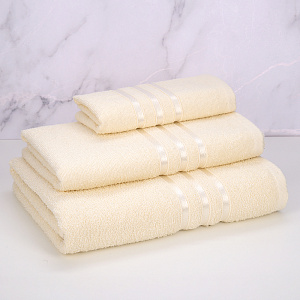 Полотенце махровое 50х90см DINA ME бордюр с 3 полосками молочное плотность 380гр/м 100%хлопок 000000000001210275