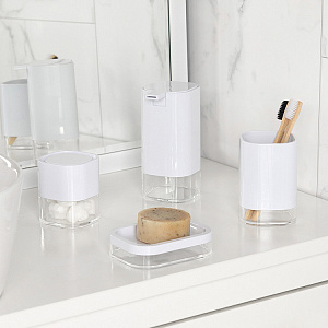 Cтакан для ватных дисков 7,5x8,7см DE'NASTIA STABLE W пластик/акрил 000000000001224736