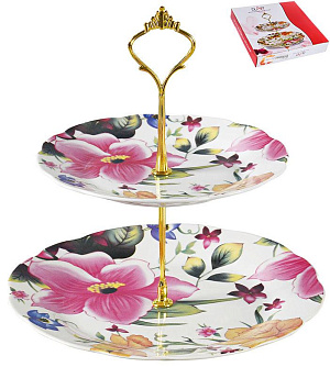 Этажерка-конфетница 2-х ярусная 18см/23см OLAFF Флора Лилейник фарфор 000000000001193917