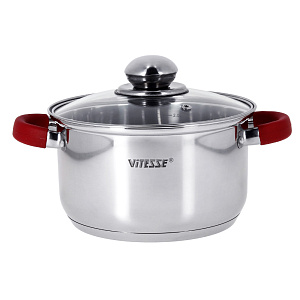Кастрюля 2,1л VITESSE стеклянная крышка силиконовые ручки VS-9012-3 000000000001167288