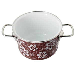 Кастрюля 2л VITROSS Белые цветы цилиндрическая форма вишнёвый эмалированная сталь 000000000001114766