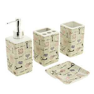 Набор для ванной 4 предмета ДОЛЯНА Париж мыльница дозатор для мыла 2 стакана МИКС керамика пластик 000000000001209725