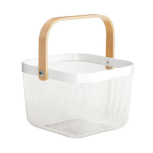 Корзинка для хранение 24х24х17см FORA с ручкой квадрат белый металл/дерево 000000000001223285