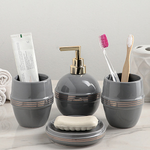 Набор для ванной 4 предмета Бесконечность мыльница дозатор для мыла 2стакана серый керамика 000000000001211487