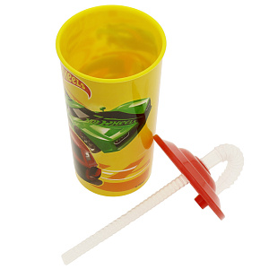 Бокал с крышкой и трубочкой Хот Вилс, 450мл, пластик 000000000001171355