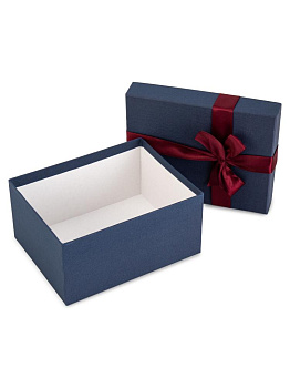 Коробка подарочная 21x17x11см РУТАУПАК бант тиснение РОГОЖКА синий картон 000000000001222346