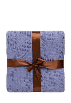 Покрывало 150x200см LUCKY Листья с бахромой синее 100% хлопок 000000000001212554