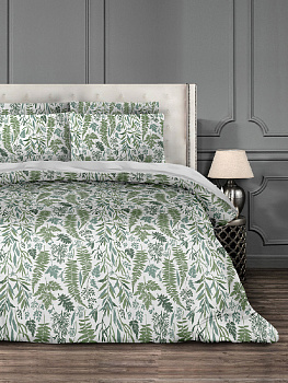 Комплект постельного белья БЯЗЬ 100%хб 1,5 спальный (1 наволочка50х70+1 пододеяльник215х145+1 простыня215х150) Ботаника зеленая C020 000000000001199389