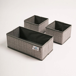 Набор органайзеров для хранения 3шт 28x14x10см РУТАУПАК без крышки серый ткань 000000000001211972