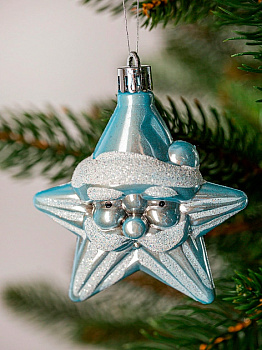 Набор новогодних украшений 4шт 8,5см Звезда нежно-голубой пластик 000000000001209033
