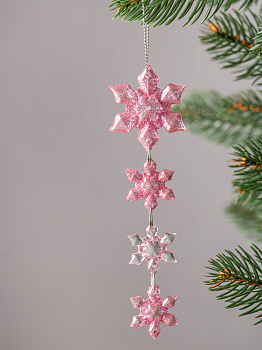 Украшение декоративное Нить из 4х снежинок 14х4см розовый пластик 000000000001208281