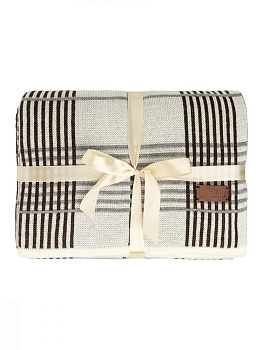 Плед 150x200см DE'NASTIA Клетка молочный/коричневый акрил 000000000001218621