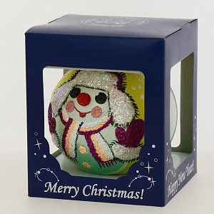 Декоративное украшение 10см Шар 5 БИРЮСИНКА Снеговик в ушанке стекло 000000000001110900