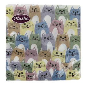 Салфетки бумажные 2слоя 15листов Plushe Котики 19616 000000000001204662
