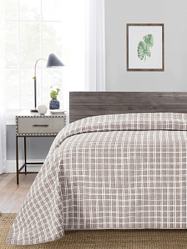 Покрывало 200х240см DE'NASTIA 3слоя коричневое клетка жаккард 55%хлопок 45%полиэстер 000000000001195424