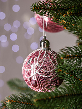 Набор новогодних шаров 3шт 8см Паутинка розовая роза пластик 000000000001208654