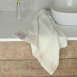 Полотенце 50x90см DE'NASTIA НЕЖНОСТЬ молочный/какао хлопок 100% 000000000001219493