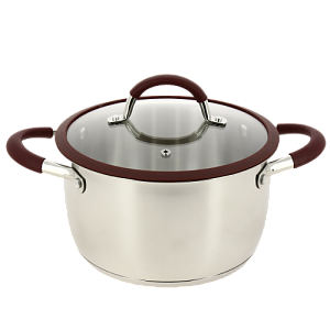 Кастрюля из нержавеющей стали,стеклянная крышка с пароотводом и силиконовым ободком, ручки с силиконом 3л KITCHEN FANTASY Cristell C 000000000001192856